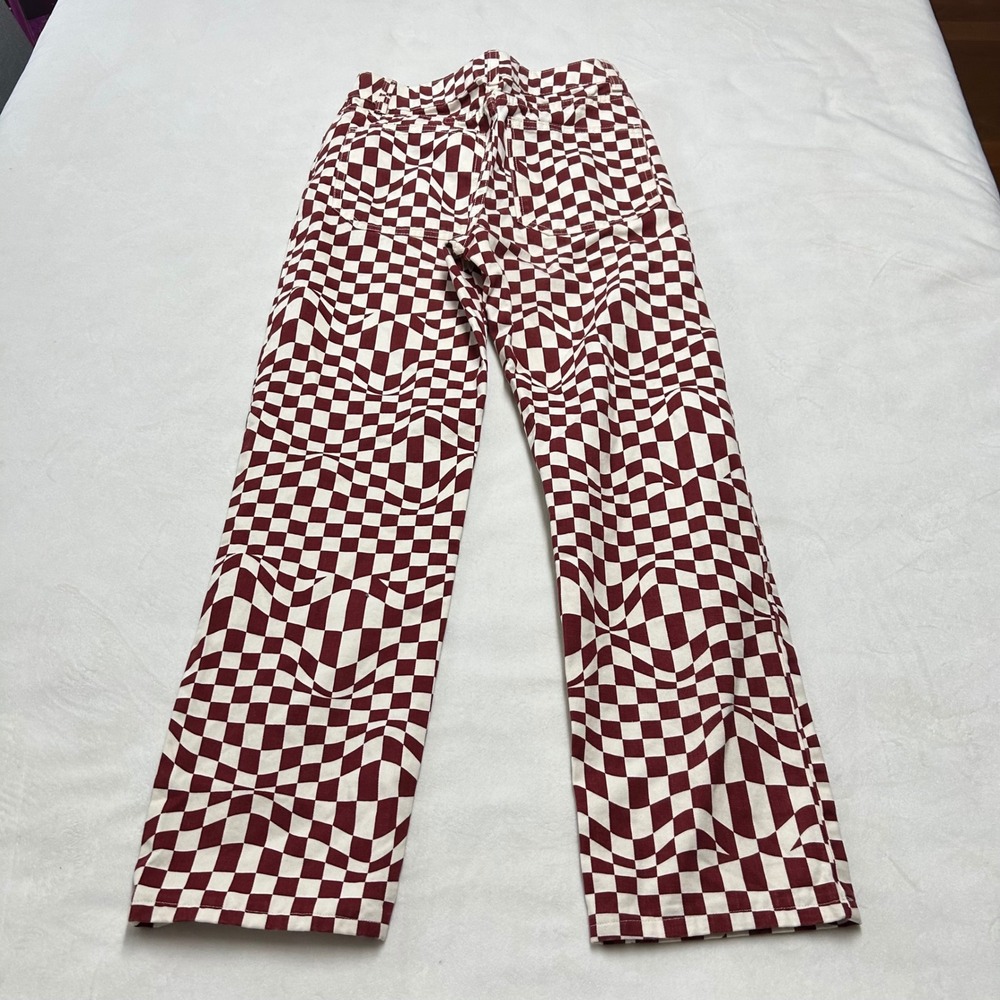 Paloma Wool Burgundy Psychedelic Checkered Straight Leg Pants - Picture 10 of 10